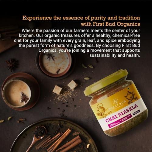 First Bud Organics First Bud Organics Authentic Chai Masala Spice Blend - 100gm | Aromatic & Flavorful Chai Masala, Perfect for Traditional Indian Tea | Chai Masala Powder for Tea, All-Natural Ingredients