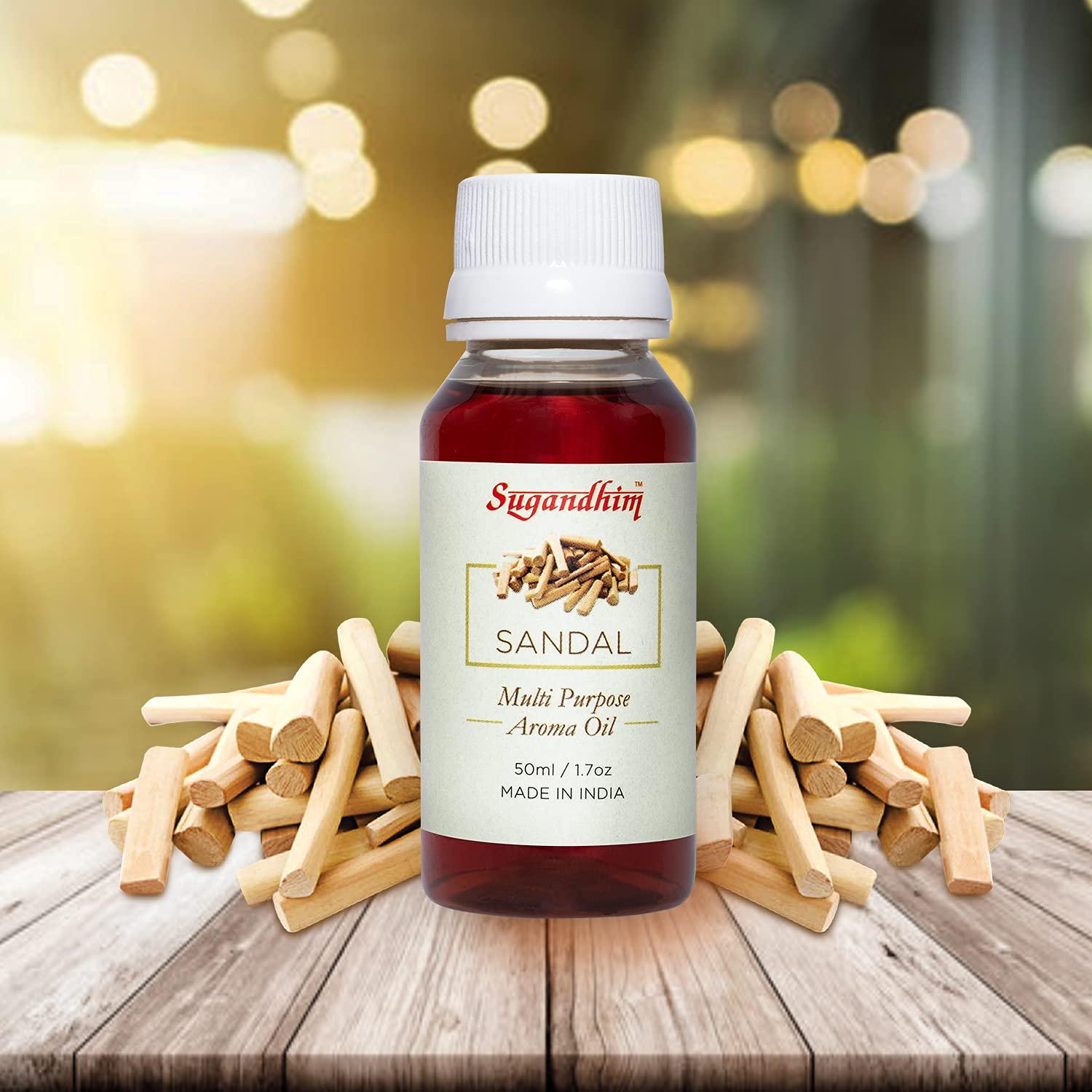 Sugandhim Sugandhim Multipurpose Aroma Oil Sandal(Chandan), 1 x 50ml, Natural Oil, Floor Cleaner, For Diffusers, Woody, Earthy, Ancient, Rich, Musky, Dropper Bottle, Chemical Free, Non Toxic,