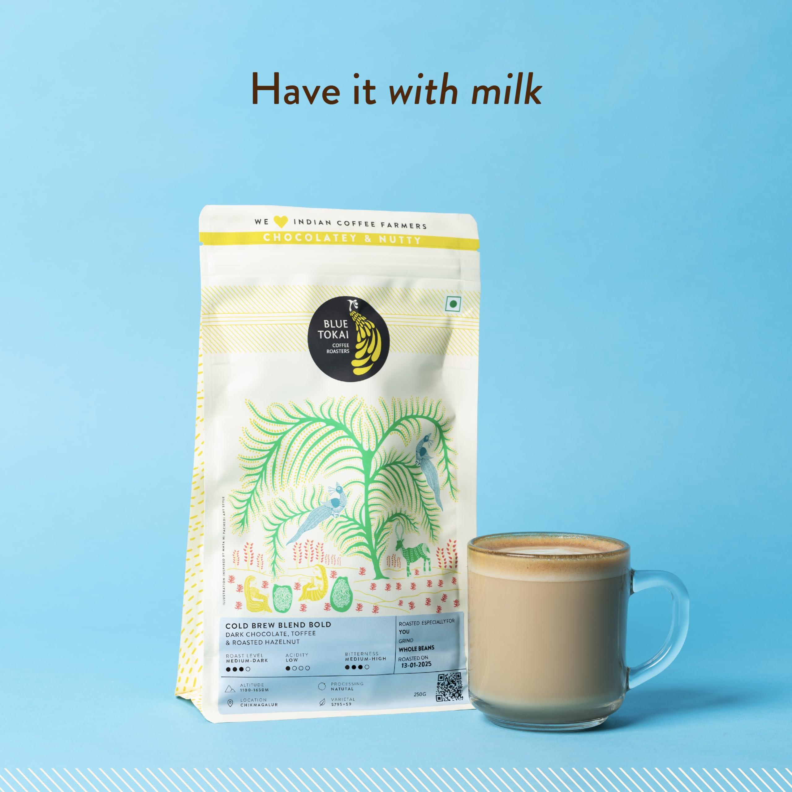 Blue Tokai Coffee Roasters Blue Tokai Coffee Cold Brew Blend Bold - Medium Dark Roast (Whole Bean) 500 g | Made with 100% Specialty Grade Arabica Freshly Roasted Coffee Beans