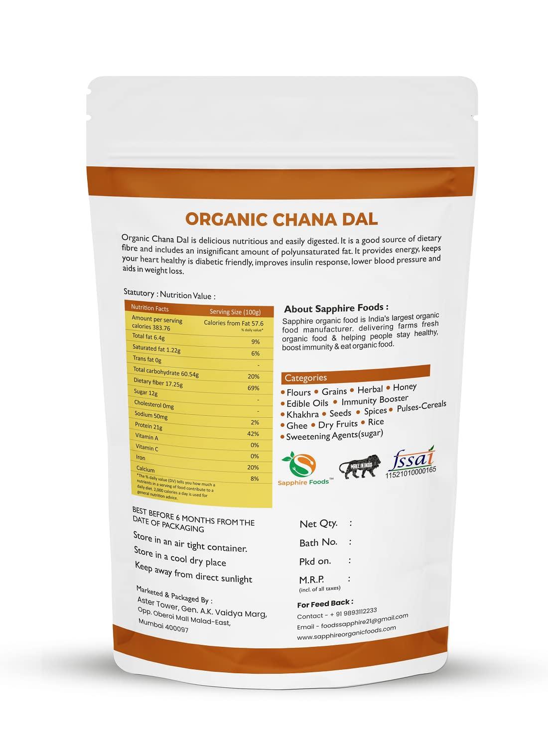 SAPPHIRE FOODS SAPPHIRE FOODS Organic Chana Dal Vegan, Unpolished and Gluten Free Dal (5kg), Pesticide-Free Unpolished Chana Dal | Natural | No Artificial Flavours.