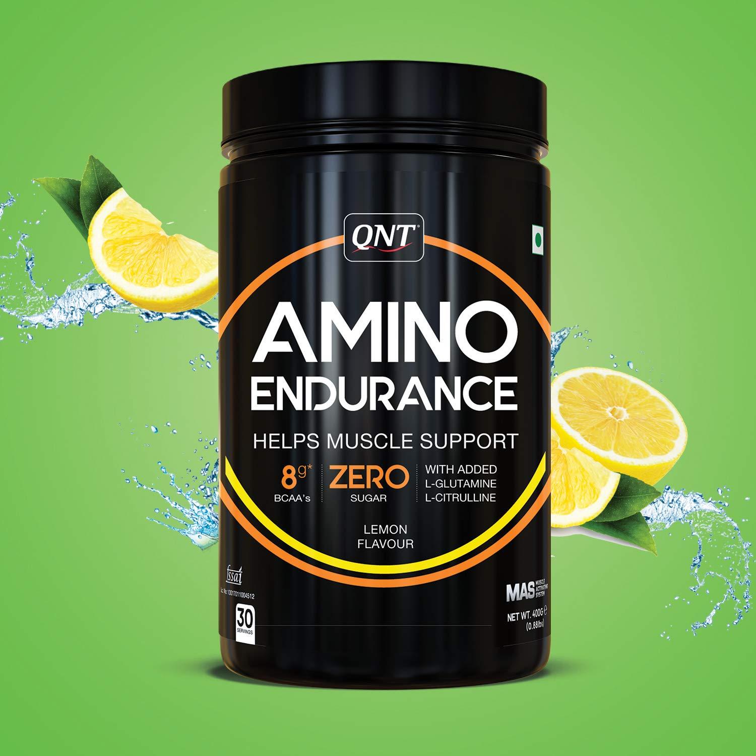 QNT QNT Amino Endurance (BCAA)| 400g | Lemon flavor | 30 Servings (7g BCAA, 3.5g L-Leucine, Vitamin B6) Supports Muscle Building & Recovery