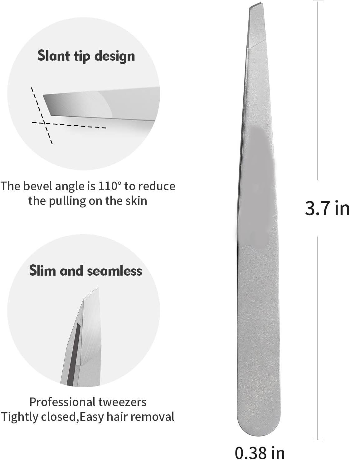 Aternal 2Pcs Eyebrow Tweezers Stainless Steel Professional Tweezers for Eyebrows Beauty Eyebrow Tweezer Eye Hair Removal Tool Hair Remover Tool Facial Tool Kits for Men Women Slant Tip Tweezers Pointy