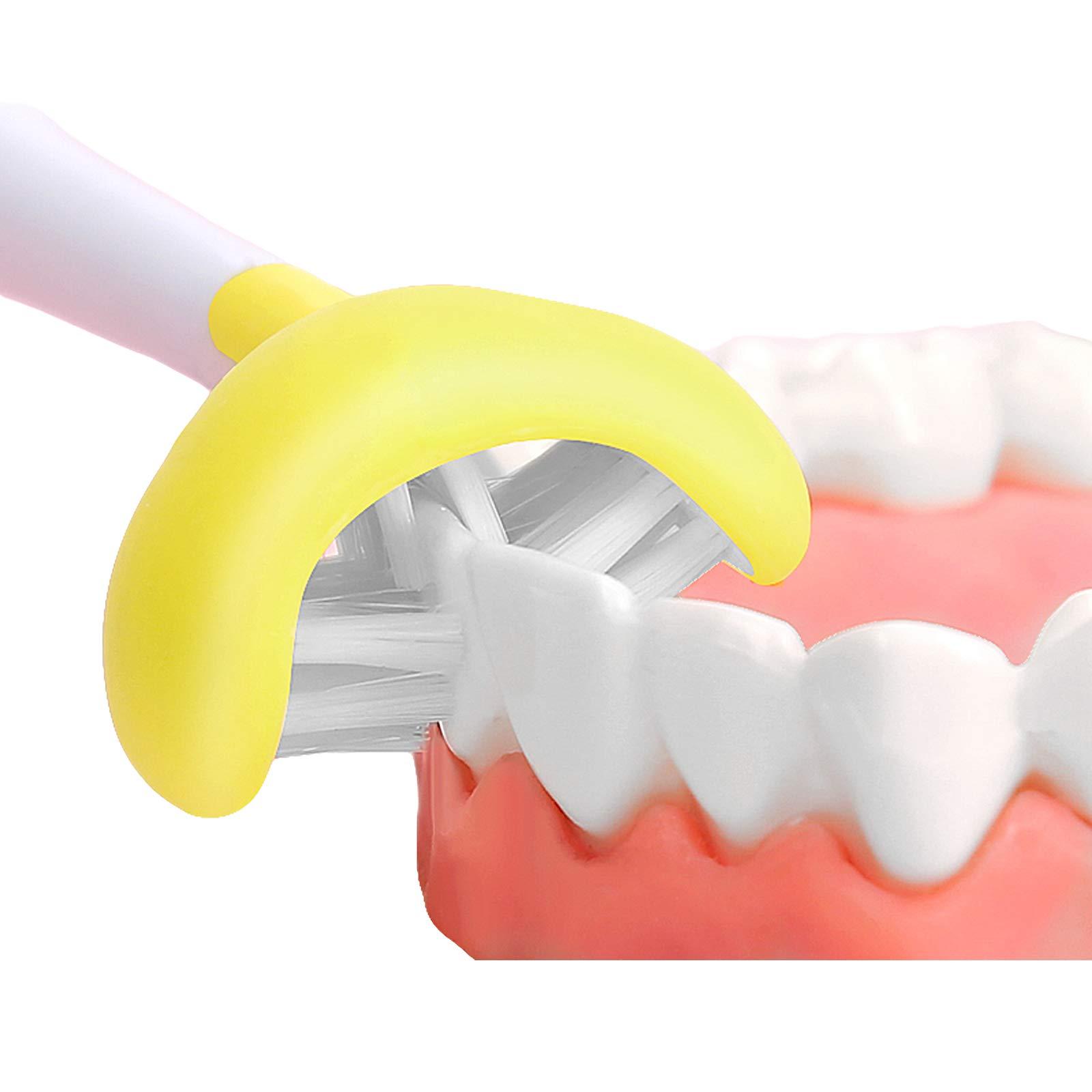 FOREVIVE FOREVIVE 2 Pieces 3 Sided Toddler Toothbrush, Three Bristles for Kids Toothbrush, Autism Soft Bristles Toothbrush,Soft and Gentle for Complete Tooth and Gum Care(C1Blue+Yellow Kids)