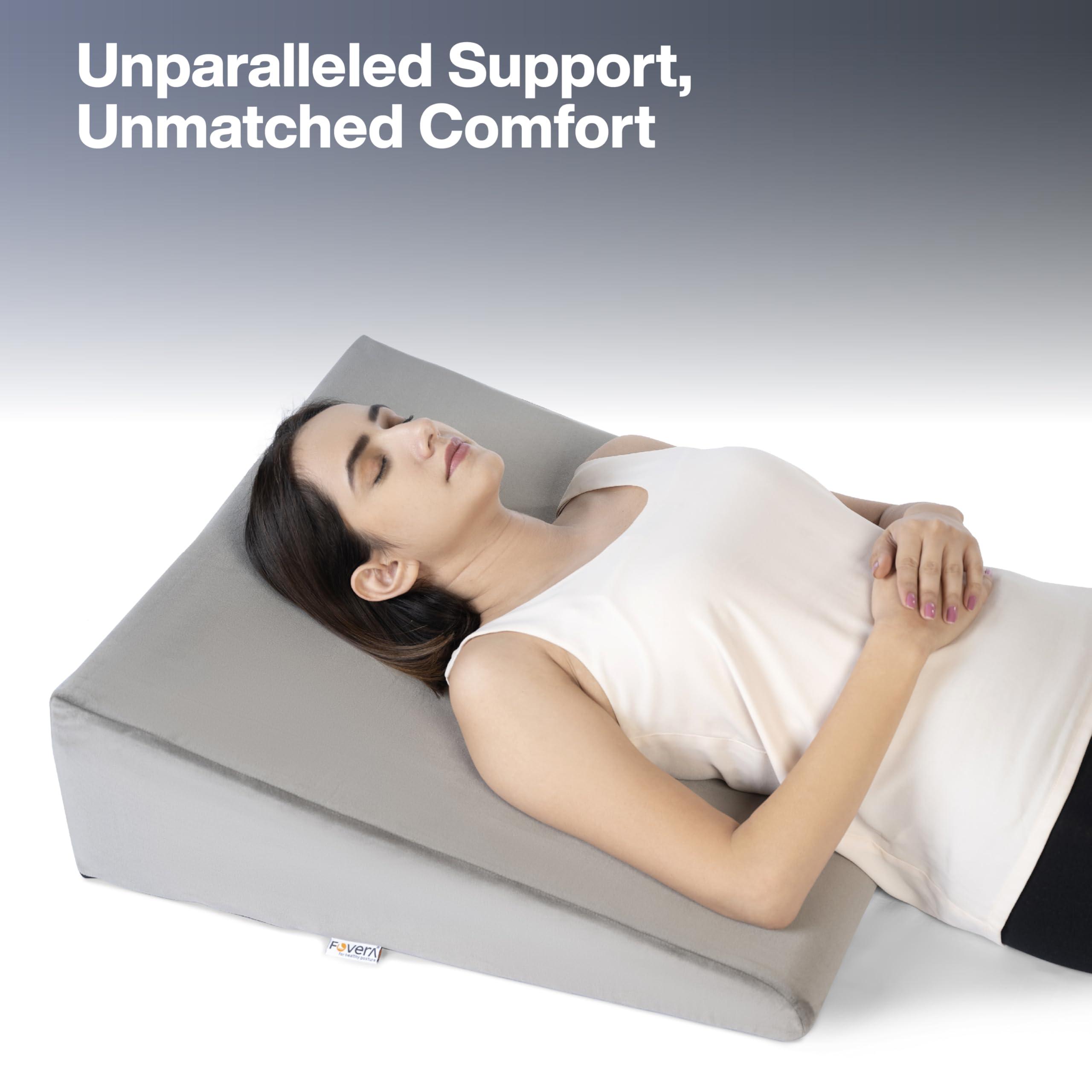 FOVERA FOVERA Wedge Cushion | 2 Years Warranty | Wedge Pillow Memory Foam for Back Support, Acid Reflux, Snoring, GERD, Leg Elevation, Pregnancy (Velvet Grey, Large 7" Height)