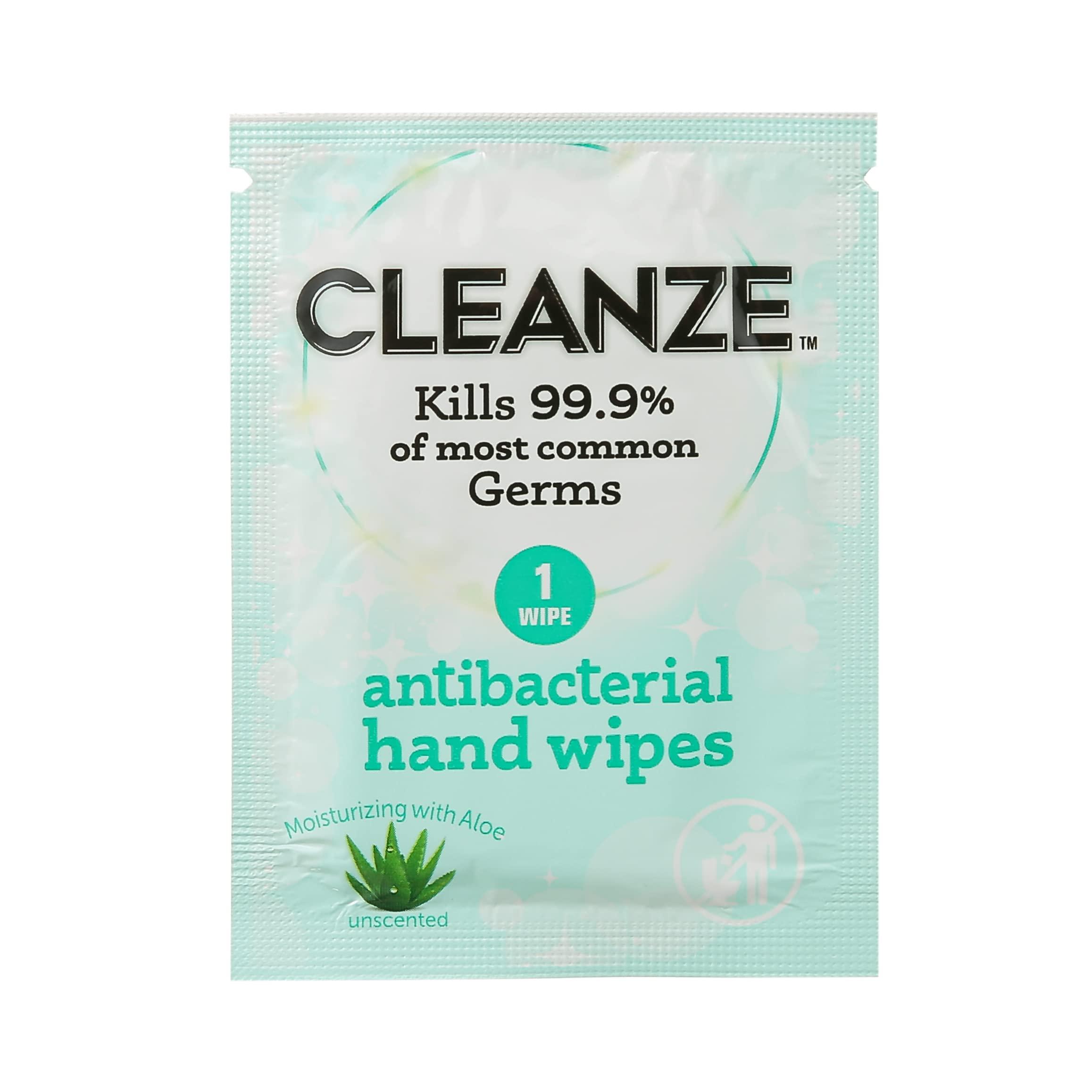 Cleanze Cleanze Antibacterial Hand Sanitizing Hand Wipes | Individual Hand Wipe Packets, 50 Unscented Disinfecting Hand Sanitizer Wipes with Aloe | Travel Hand Sanitizer Wipes Kill 99.9% of Germs