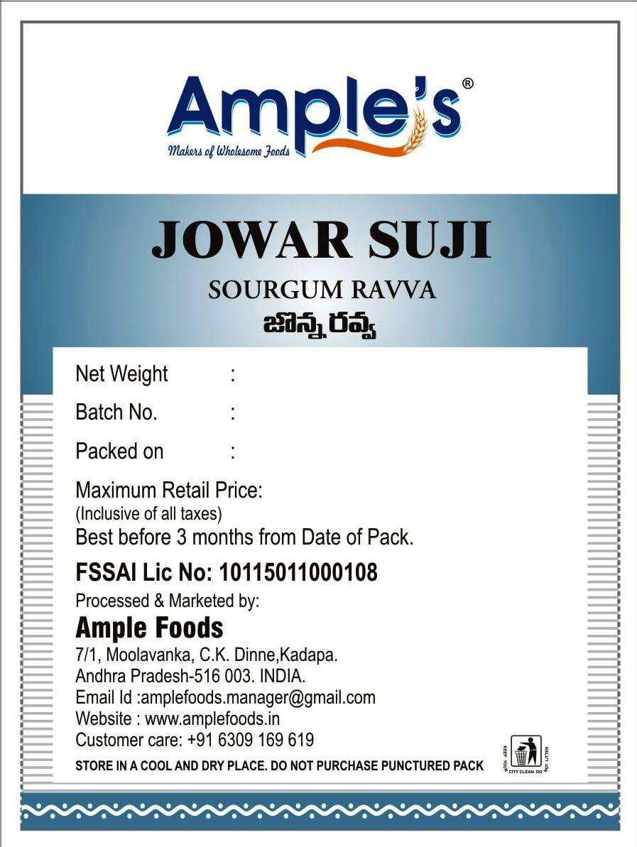 AMPLE FOODS Amples Jowar suji/ravva | Jonna ravva |Healthy Breakfast | No preservatives added | 500 gms | Gluten free