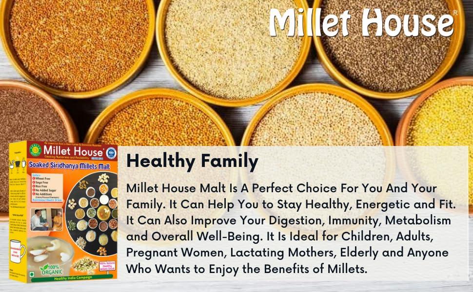 Millet House Millet House Sprouted Siridhanya Millets Malt 1KG | 30 Natural Ingredients | 100% Healthy Chemical Free Natural Certified Millet Drink | Traditional Millets Organic Health Mix - (Pack of 1, 1 Kg)
