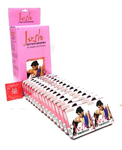 Josh Josh Pink Coloured Lubricated Dotted condoms for Sex Condoms for Men Pack of 30 Wallets (90 Condoms)