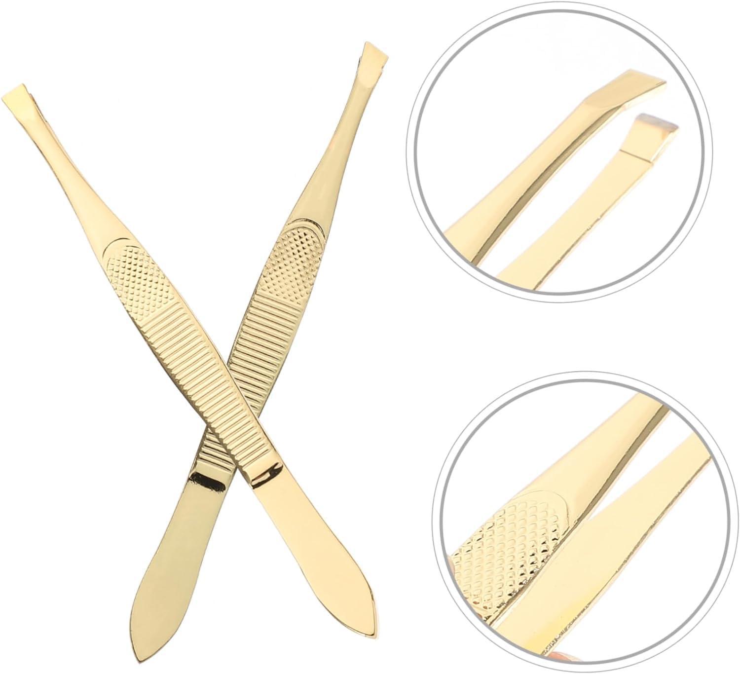 Aternal 2Pcs Eyebrow Tweezers Stainless Steel Professional Tweezers for Eyebrows Beauty Eyebrow Tweezer Eye Hair Removal Tool Hair Remover Tool Facial Tool Kits for Men Women Slant Tip Tweezers Pointy