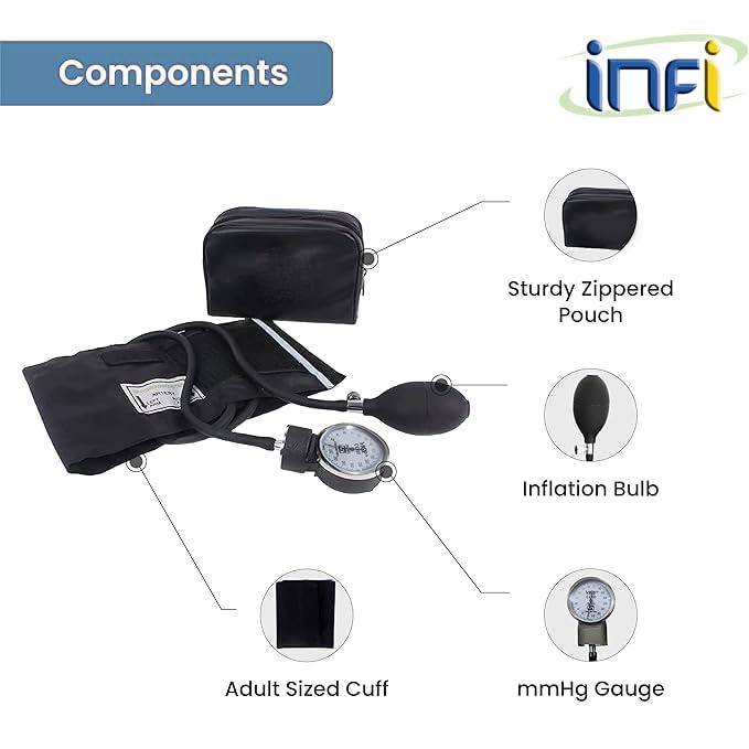 Infi Infi Aneroid Dial Type Sphygmomanometer Blood Pressure Monitor | BP Apparatus Manual | Manual BP Operator | For Precise Measurements | Readable and Clear Dial | 1 Year Warranty | Latex Free Cuff | Imported Bulb For Medical Professionals