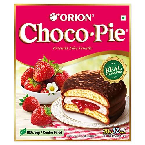 ORION ORION Strawberry Choco Pie (12 pies)| Centre-filled Chocolate biscuit