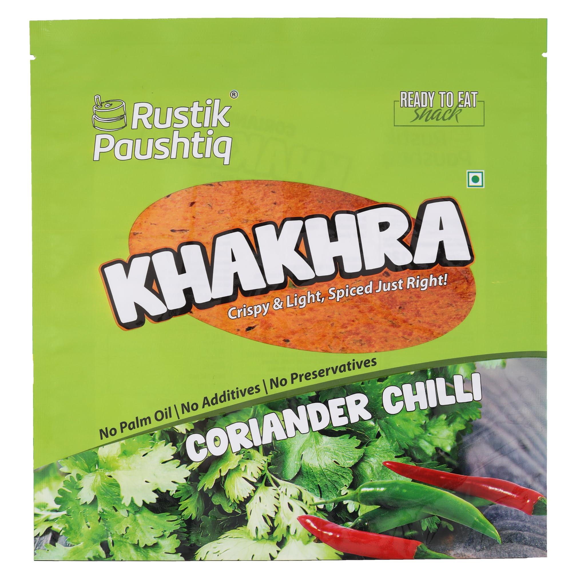 RUSTIK PAUSHTIQ RUSTIK PAUSHTIQ Pack of 4 Coriander Khakhra | Whole Wheat | Crispy Healthy Snacks | Diet Friendly | 100% Natural Ingredient | Low Carb Evening Snack | 200gm *4(800gm)