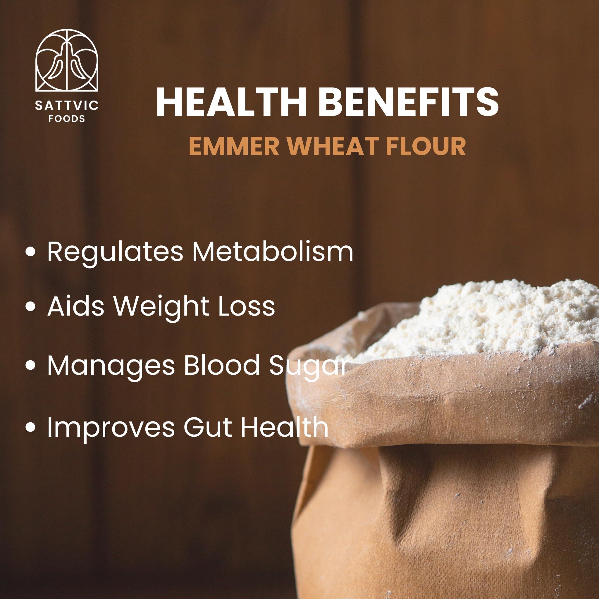 Sattvic Foods Sattvic Foods Emmer Wheat Flour (Khapli Atta)(900g) Organic Certified Ancient Grain | Low Gluten, Fibre & Protein Rich | Aids in digestion | Substitute for regular wheat flour, Make Roti, Baked goods