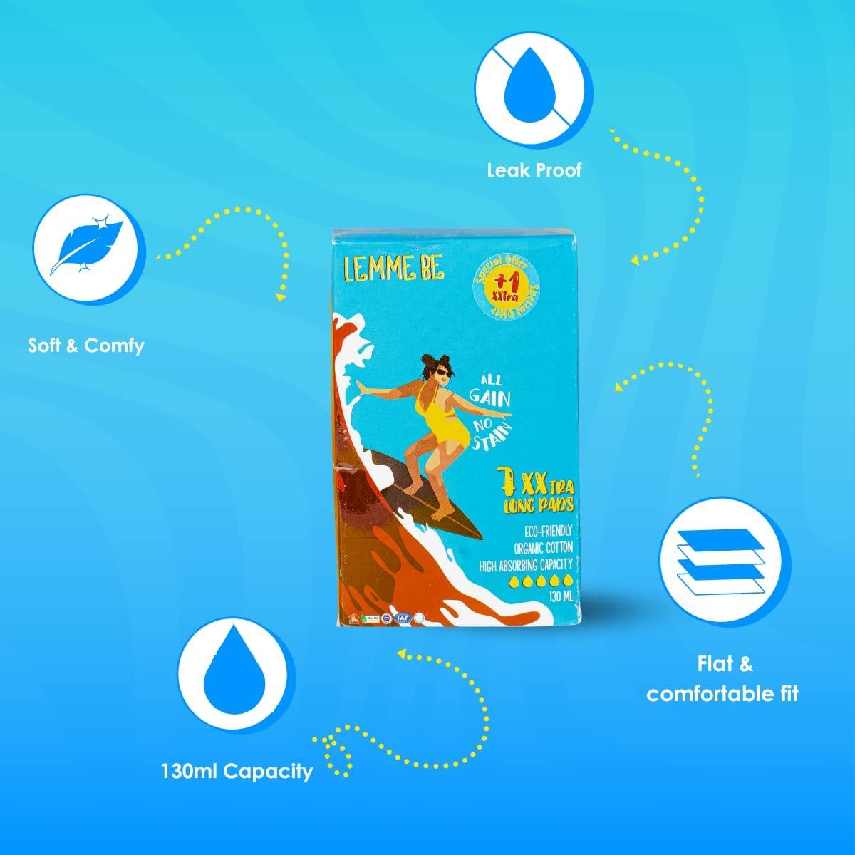 Lemme Be Lemme Be Xxl Heavy Flow Maternity Pads After Delivery For Women| 100% Organic Cotton | Oxo Biodegradable | Rash Free, Ultra Soft, Period Sanitary Napkins | Pads With Wings For Postpartum | 7 Count (XXL, Pack Of 2)