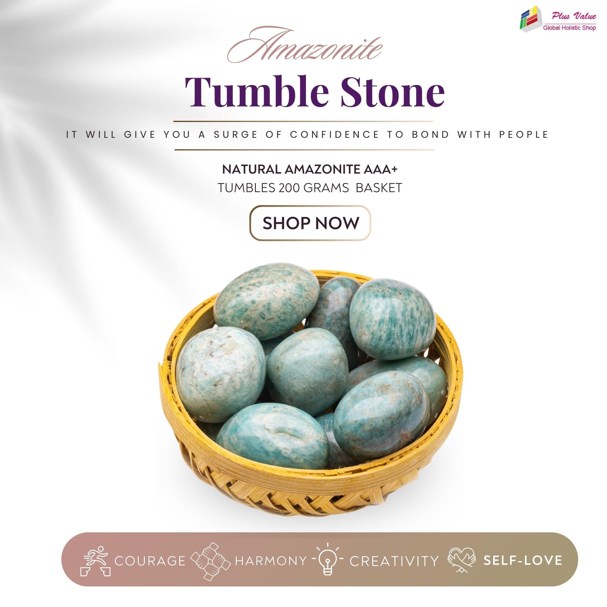 Plus Value Plus Value Amazonite Tumbled Stones AAA+ Pebbles for Vastu Feng Shui Chakra Aura Personal Reiki Healing Crystals (200 Grams, with Basket)