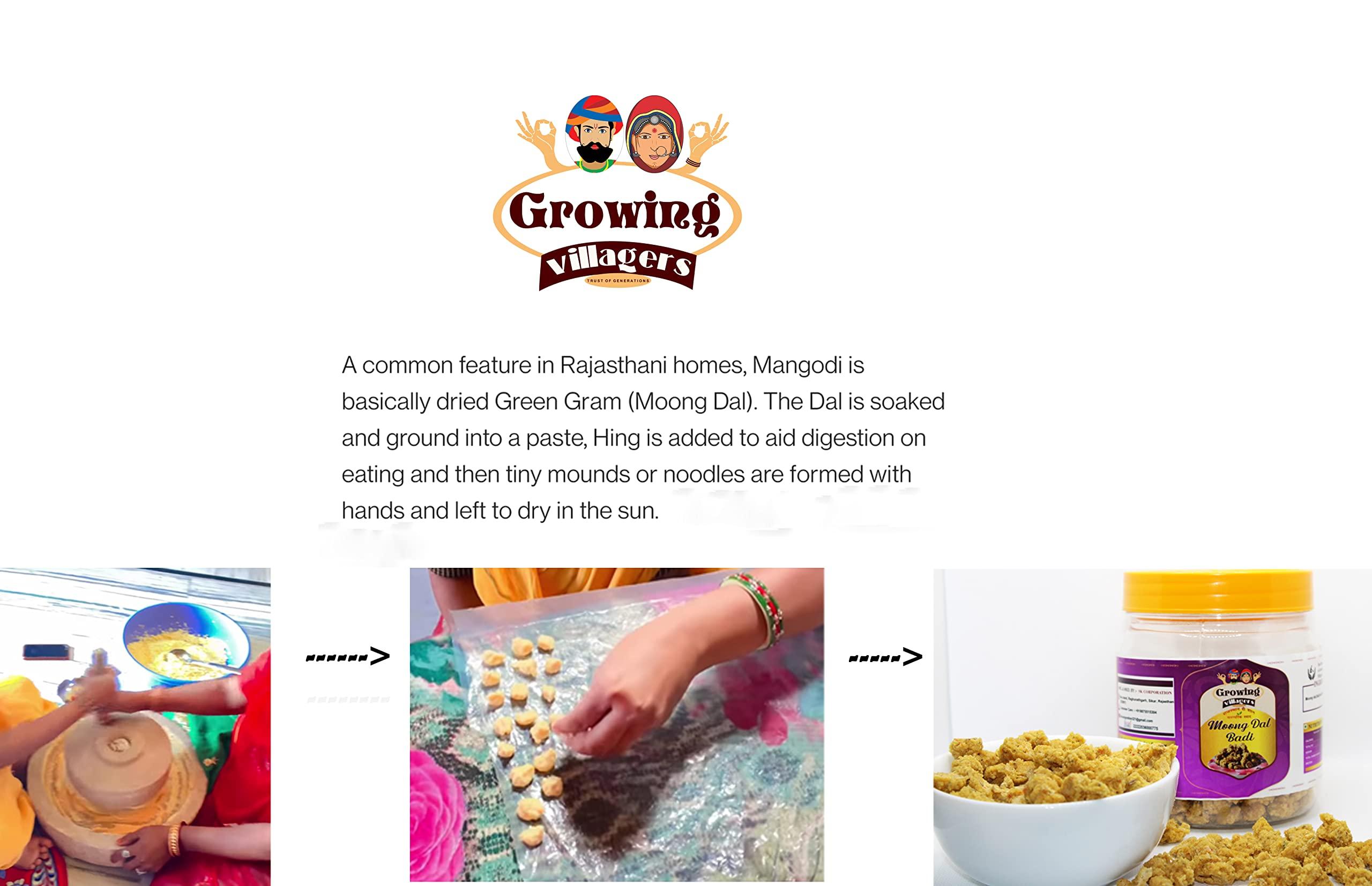 Growing Villagers Growing Villagers Homemade Wariyan Moong Dal And Urad Dal Mixed | Sada (Non Spicy) Mangodi | Jar Of 200 Grams