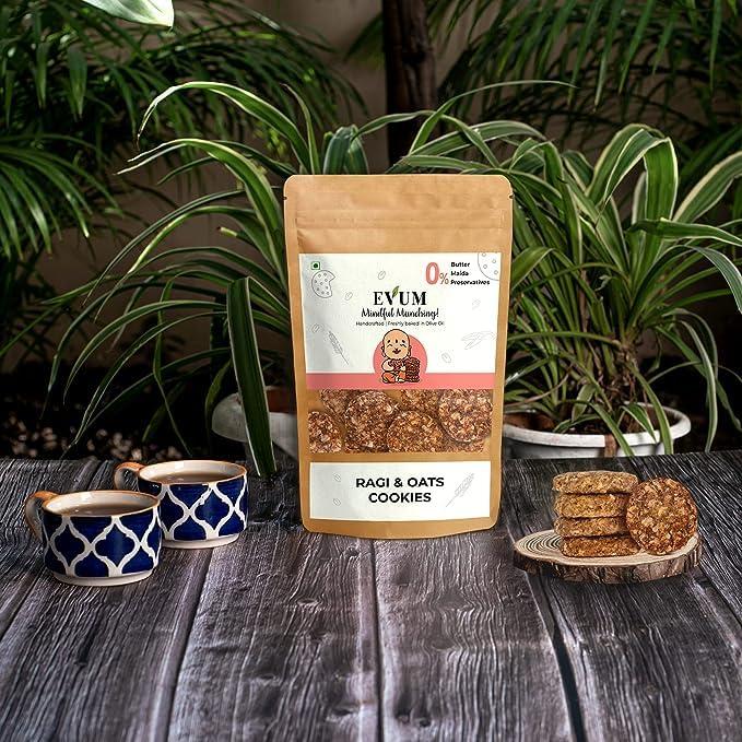 EVUM Evum Handmade Premium Ragi & Oat Cookies (1KG) | Healthy & Tasty Guilt free Snacks | Freshly Baked Delicious & Crunchy Oats Cookies/Biscuits | No Maida | No Butter | No Refined Sugar