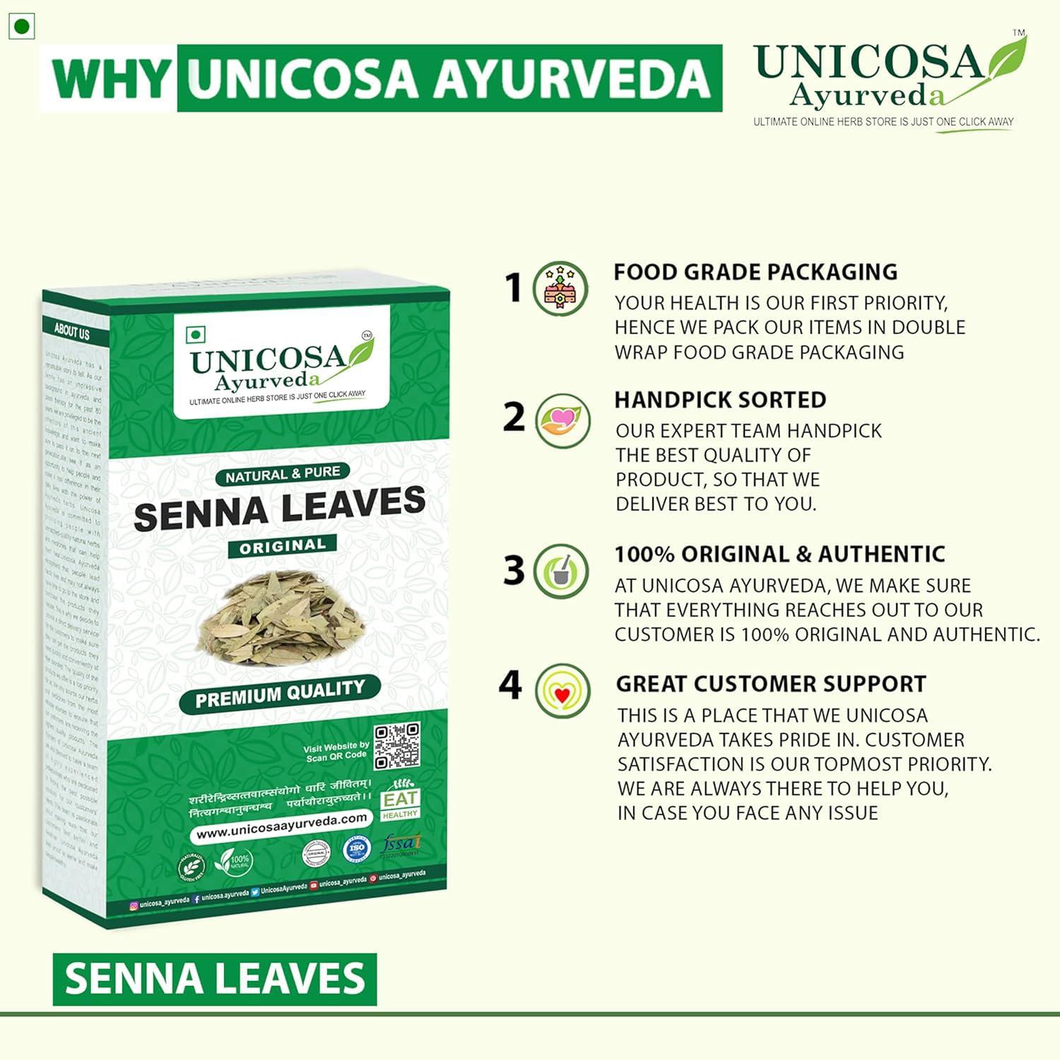 UNICOSA Ayurveda UNICOSA Ayurveda Natural Senna Leaf/Alexandrina/Cassia Angustifolia/Sonamukhi Patta/Sanay Patti, 400gm (200gm*2)