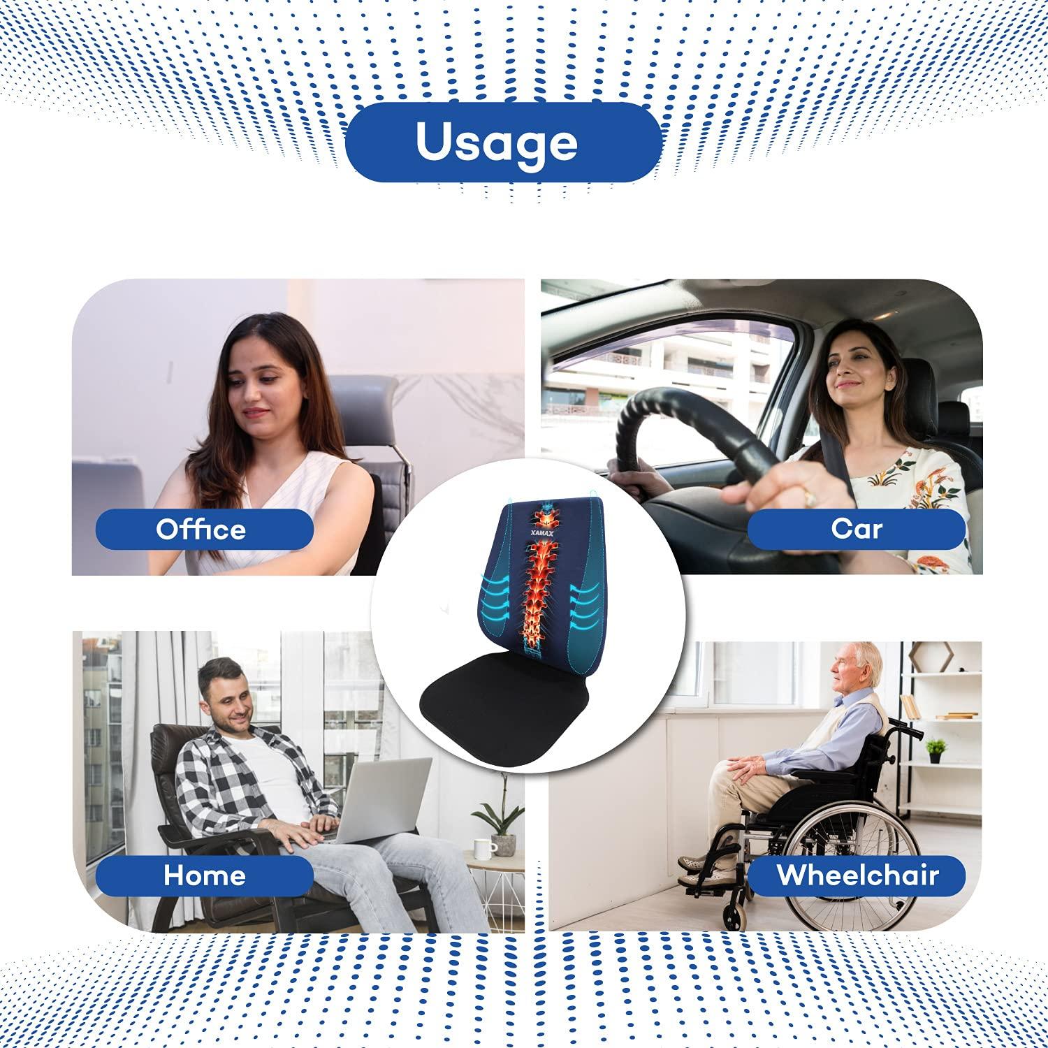 XAMAX XAMAX 2nd Generation PRO V series LUMBAR SUPPORT FULL Back Rest & ANTI SLIP EXTENSION with Advanced POLY FLEXI FOAM, Universal Size(Blue)