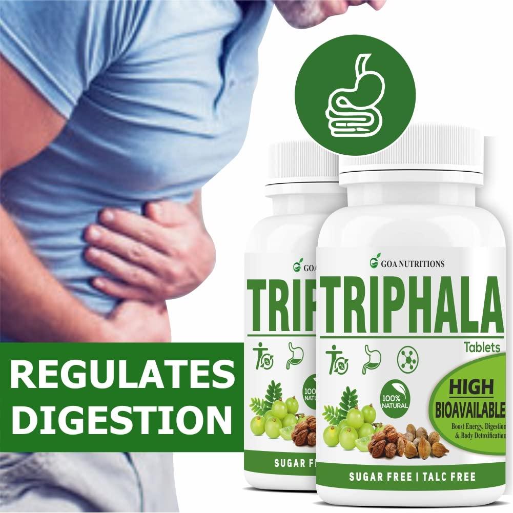 GOA NUTRITIONS GOA NUTRITIONS Triphala Powder Tablets With Pipali, Vitamin B12 Supplements Stomach, and Colon Cleanser, Body Detox Gut Health, Constipation Relief, Digestion- 60 (Pack 1)
