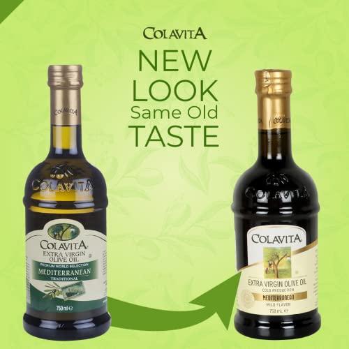 COLAVITA Colavita Mediterranean Extra Virgin Olive Oil (750ml) | Imported from Italy | Premium Olive Oil for Cooking, Dips and Marinades | Cold Pressed Oil from Superior Whole Olives | Timeless Bottle