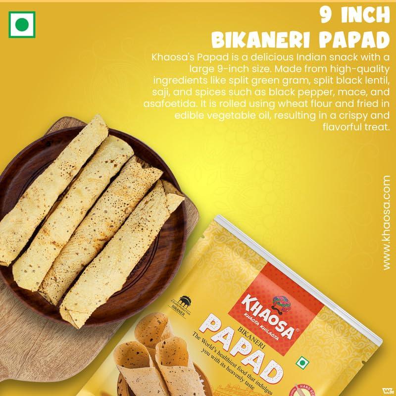 KHAOSA Khaosa Papad (9-inch) | 1.2Kg | Authentic Indian Gourmet Papad | Crunchy, Spicy and Black Pepper Mix Papad | Asafoetida & Wheat Flour Papad | Easy-to-Cook Homemade Delight | Bikaneri Papad