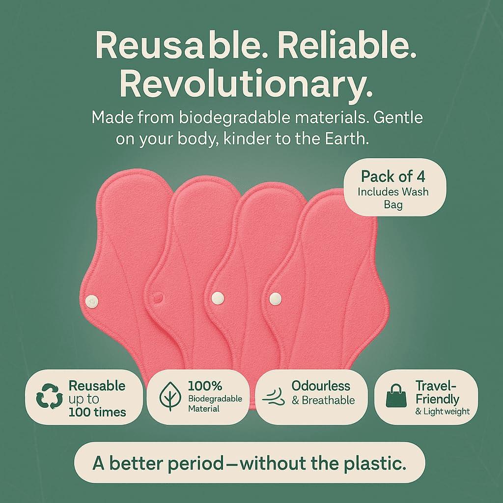 FabPad FabPad Reusable Washable Sanitary Cloth Pads Napkins Eco-Friendly Menstrual Hygiene Solutions (Pack of 4) (Pink, 3 Day Pads + 1 Night Pad)