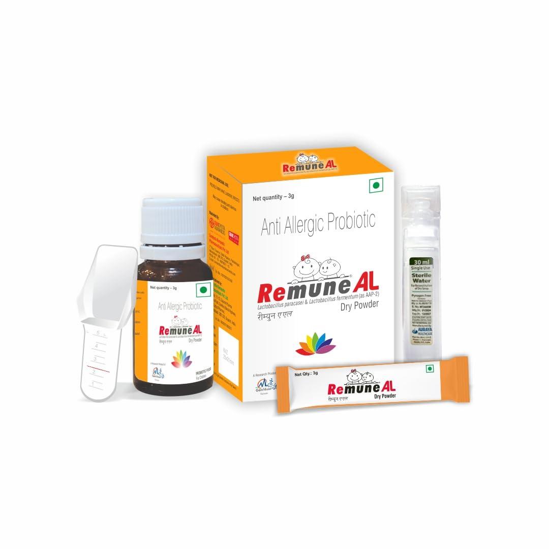 Sundyota Lifecare Sundyota\'s Remune AL Dry Powder | Natural anti-allergic probiotic supplement | Helps in allergic rhinitis & atopic dermatitis | Safe for kids | Delicious Toffy Flavor 30 ml pack