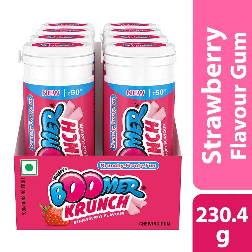Boomer Boomer Krunch Chewing Gum | Strawberry Flavour Bubble Gum | Long-Lasting Taste & Fun | Pocket-Friendly & Easy to Carry Tube | Show Box Pack |230.4 g