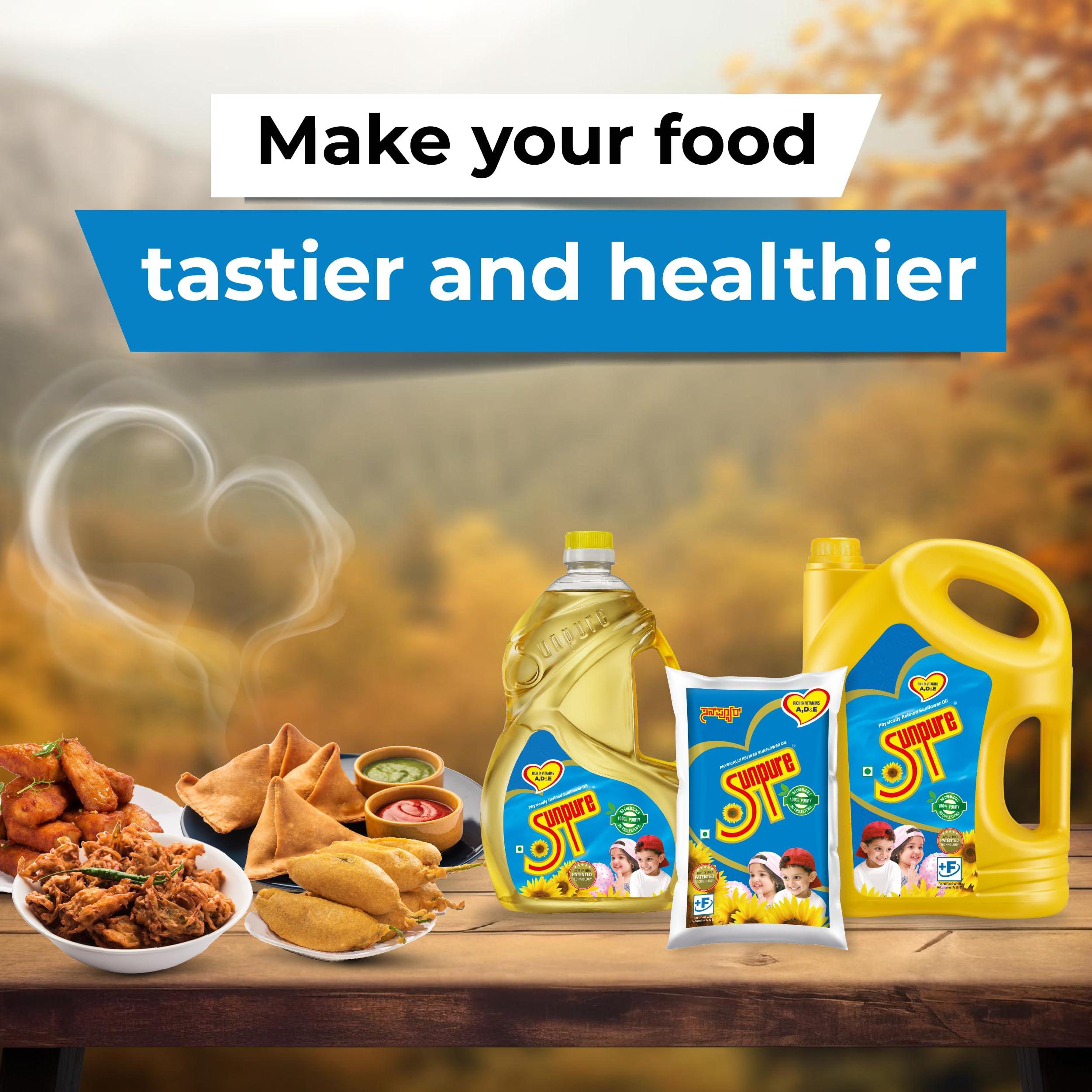 Sunpure Sunpure Physically Refined Sunflower Oil 1L Pouch - Pack of 3 | Rich in Oryzanol | Helps in controlling cholesterol | Chemical Free | Preservatives Free | Cooking Oil | Edible Oil