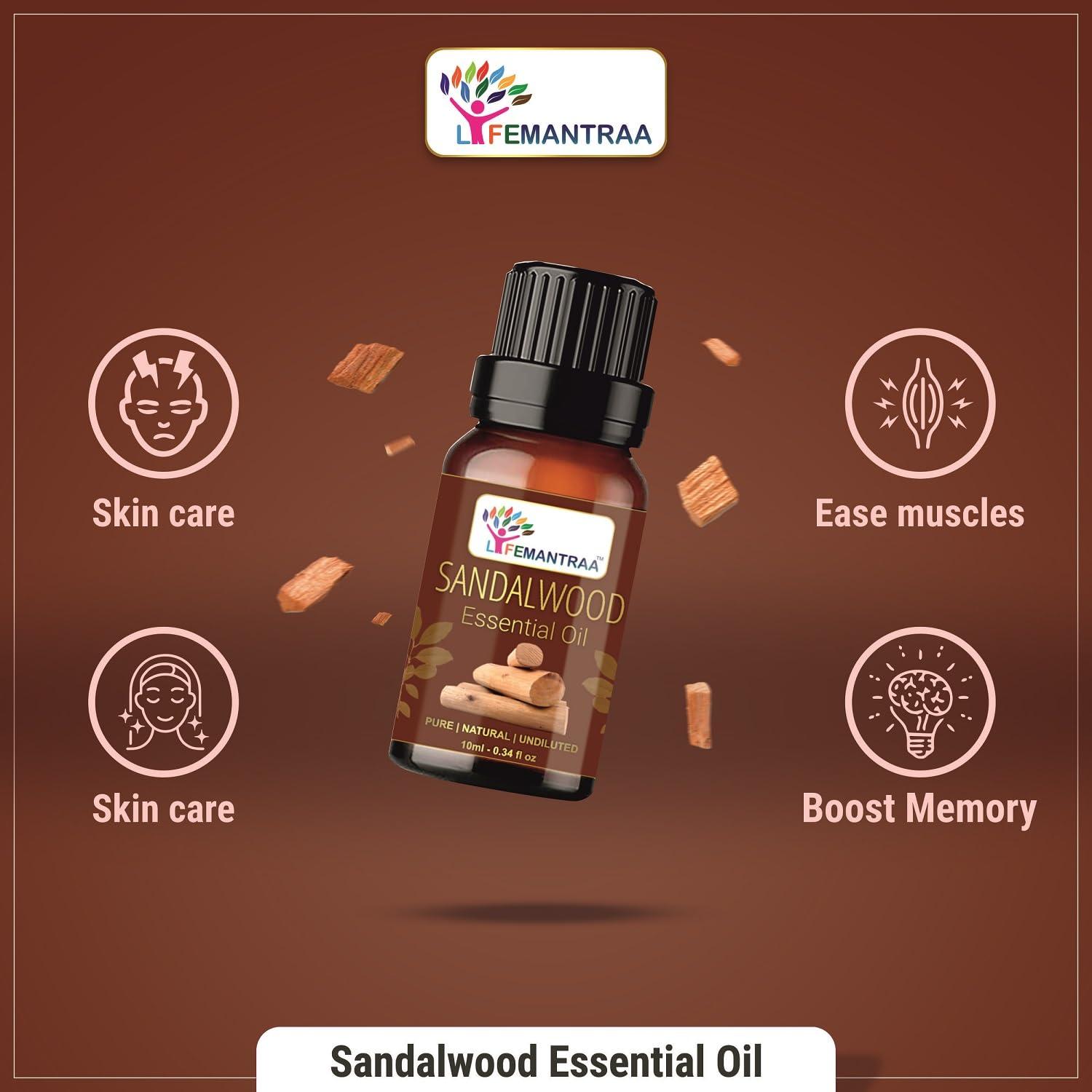 Lifemantraa Lifemantraa Organic Sandalwood Essential Oil for Face Hair Aroma Diffuser - Sandal Wood Oil Original - Chandan Tel - Pure Sandalwood Oil for Skin - 15ml