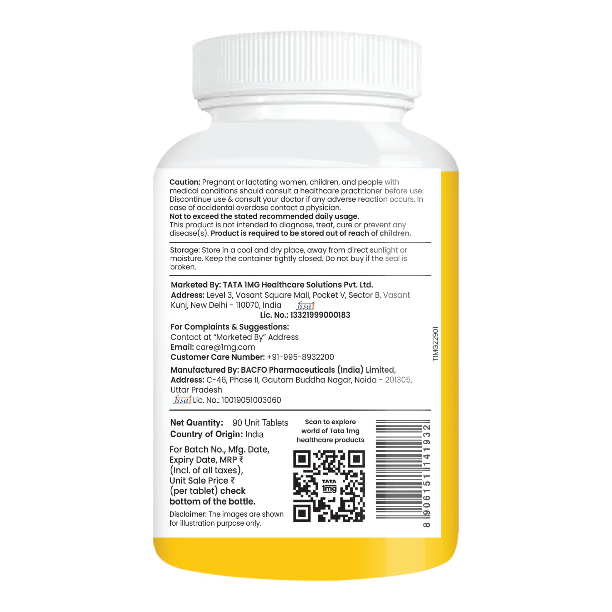 TATA 1MG TATA 1mg Calcium & Vitamin D3 supplement with Zinc, Magnesium & Alfalfa | High absorption Calcium Citrate Malate form | 500mg Calcium & 400iu Vitamin D3 | For strong bones & joints | 90 tablets