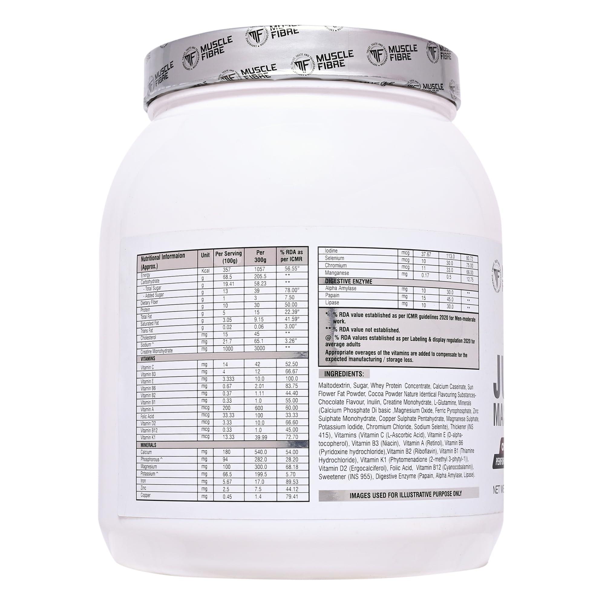 MF MUSCLE FIBRE Muscle Fibre Jumbo Mass Gainer | 1 Kg | Healthy Body Gains | Reduces Muscle Breakdown | Increases Energy & Endurance | 30g Protein | 205g Carbs | 1057 Cal | Kesar Pista