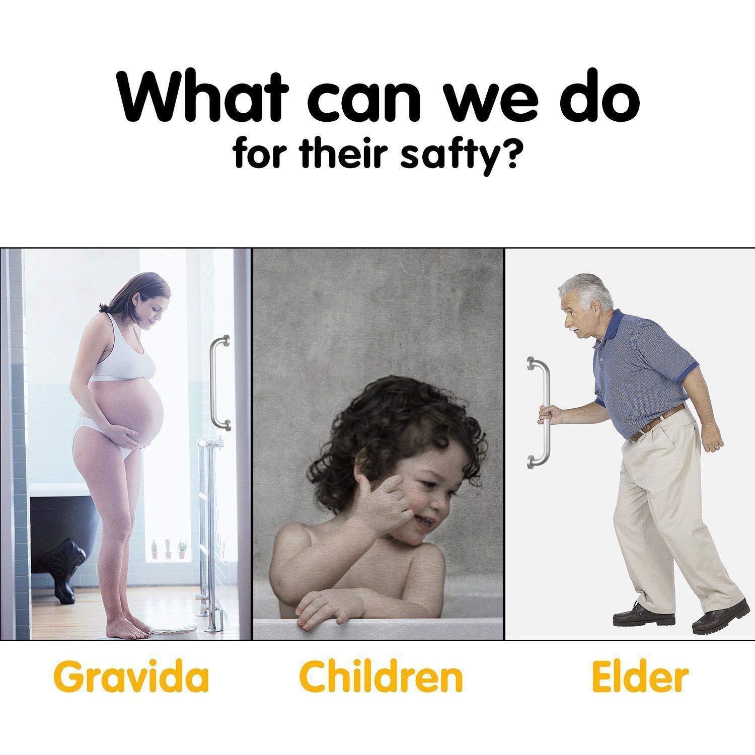 ZUEXT 16 Inch Stainless Steel Shower Grab Bar, ZUEXT Chrome Shower Handle, Bathroom Balance Bar, Safety Hand Rail Support Bar for Handicap Elderly Injury, Senior Assist Bath Tub Wall Concealed Mount Handle