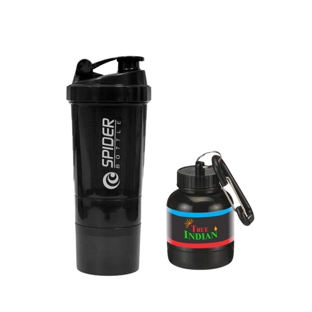 TRUE INDIAN TRUE INDIAN Gym Shaker/100% Leakproof Guarantee Sipper Bottle Ideal for Protein Carry Bottle/Gym Shaker Bottle & Water Bottle for Gym |Gym Shaker (Pack of 2- Shaker with Whey) (Black)