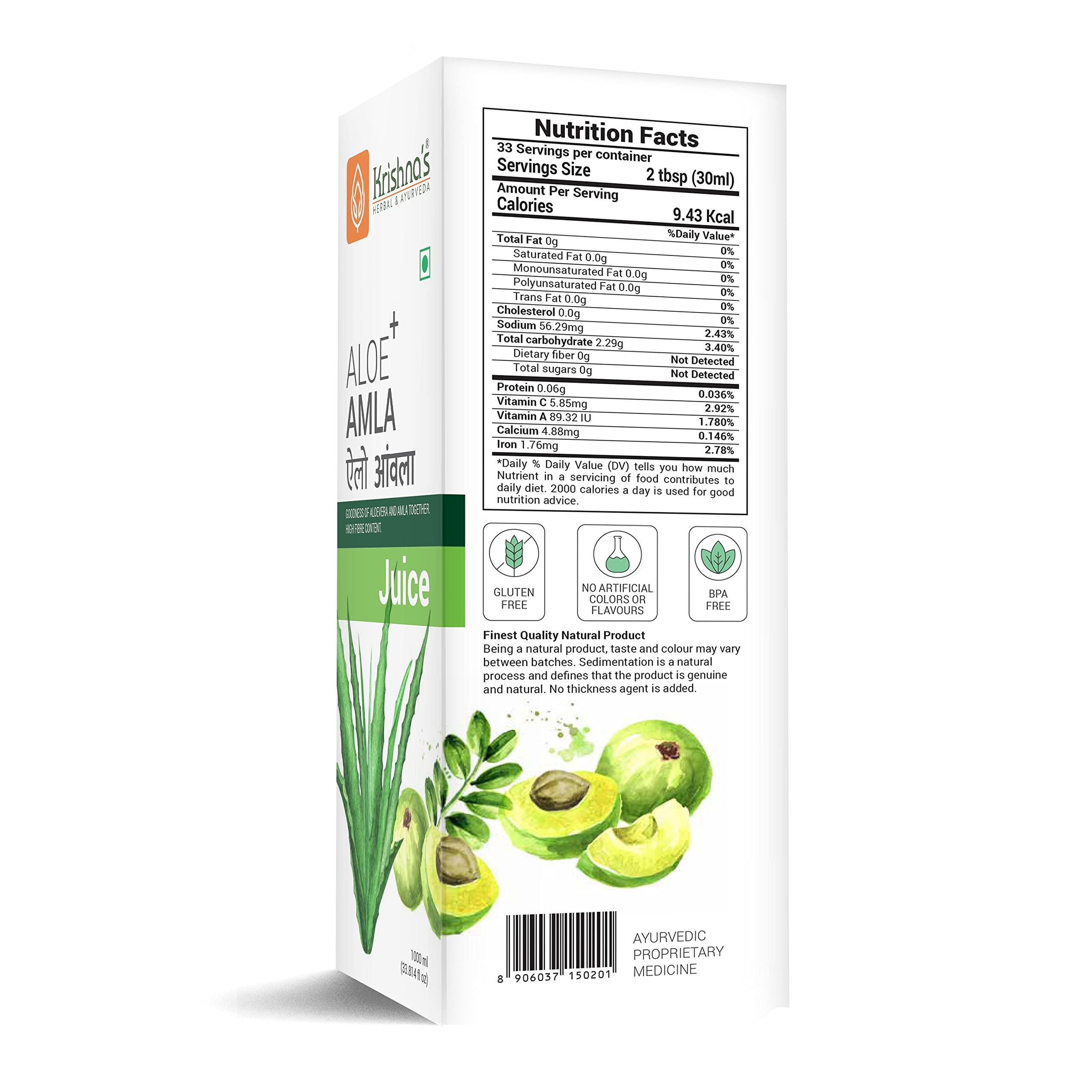 KRISHNA'S HERBAL & AYURVEDA Krishna\'s Aloe Vera Amla Mix Juice - 1000 ml | A Perfect Mix for Healthy Skin