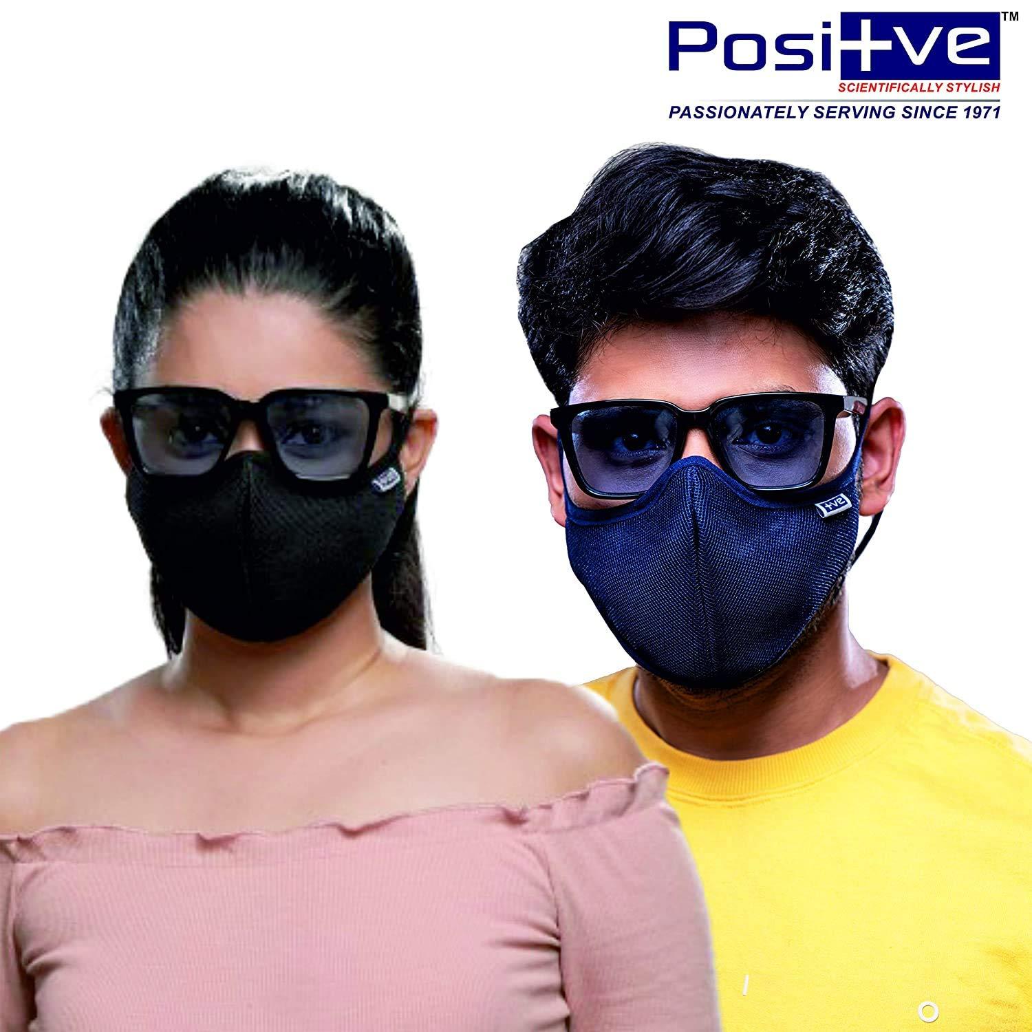 Posi+ve Posi+ve Fabric Reusable Face Mask (Blue, Pack of 4) for Unisex