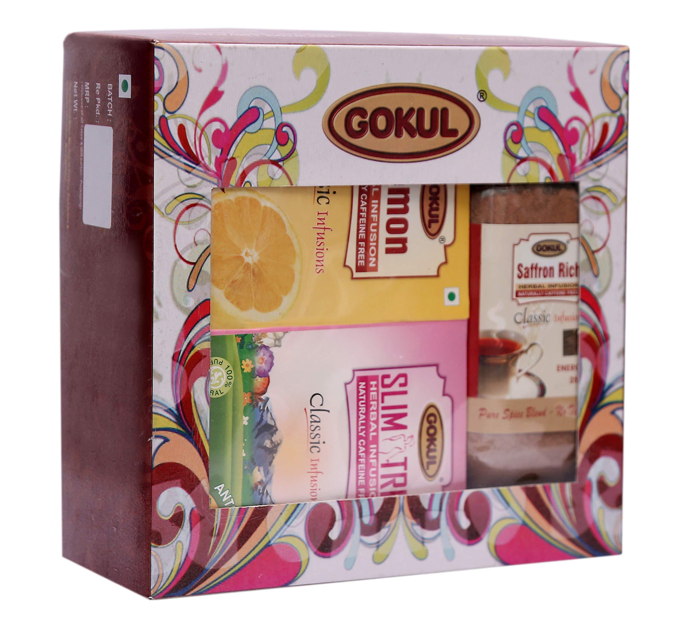 GOKUL Gokul Herbal Tea Gift Pack of Lemon Tea Tea Bag(20 TB), Slim Trim Tea Bag(20 TB), Saffron Rich 250 G