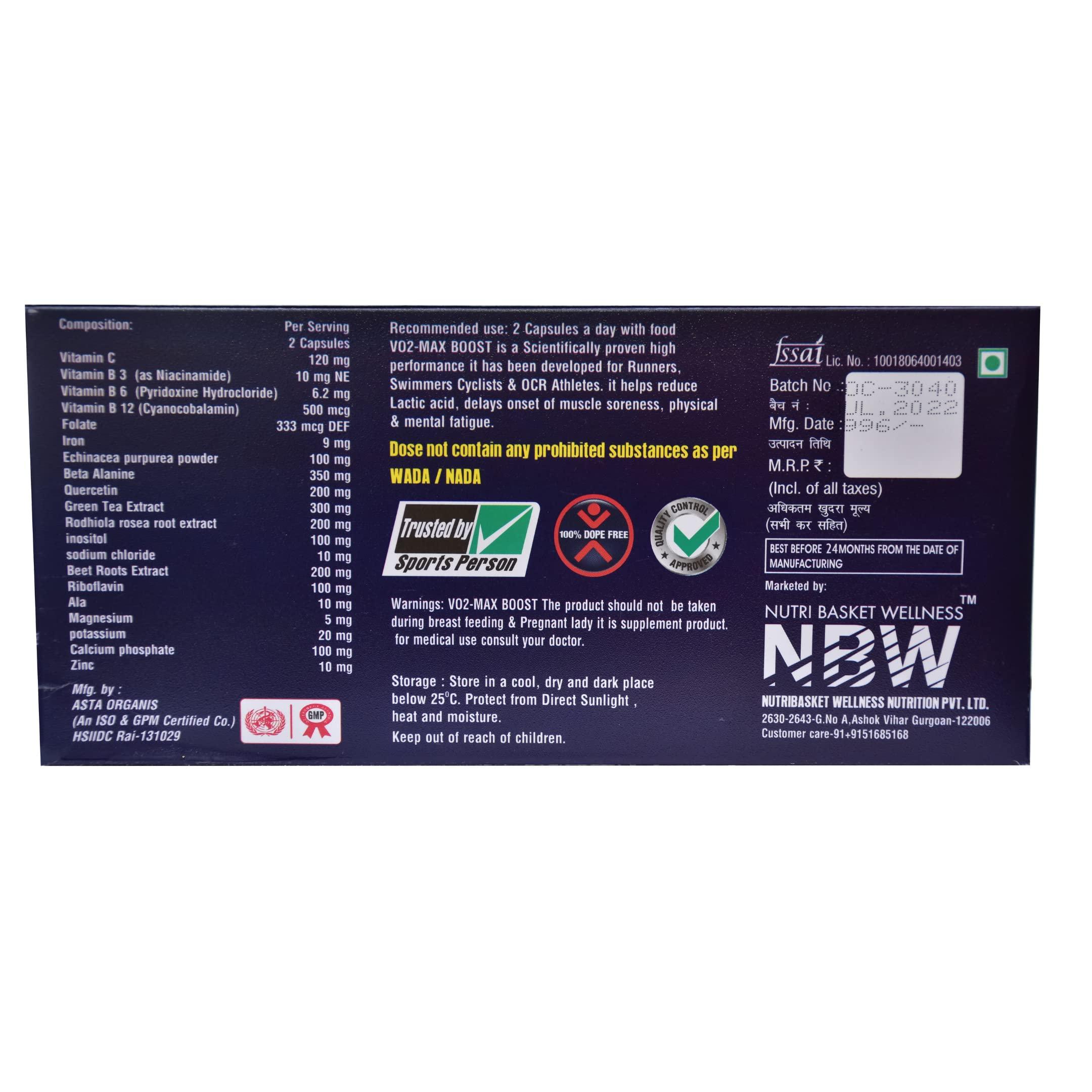 Nutri Basket Wellness NBW NBW VO2 Max Boost | Improves Aerobic Capacity and Oxygen Uptake | Better Sprint Performance (120 Capsules)