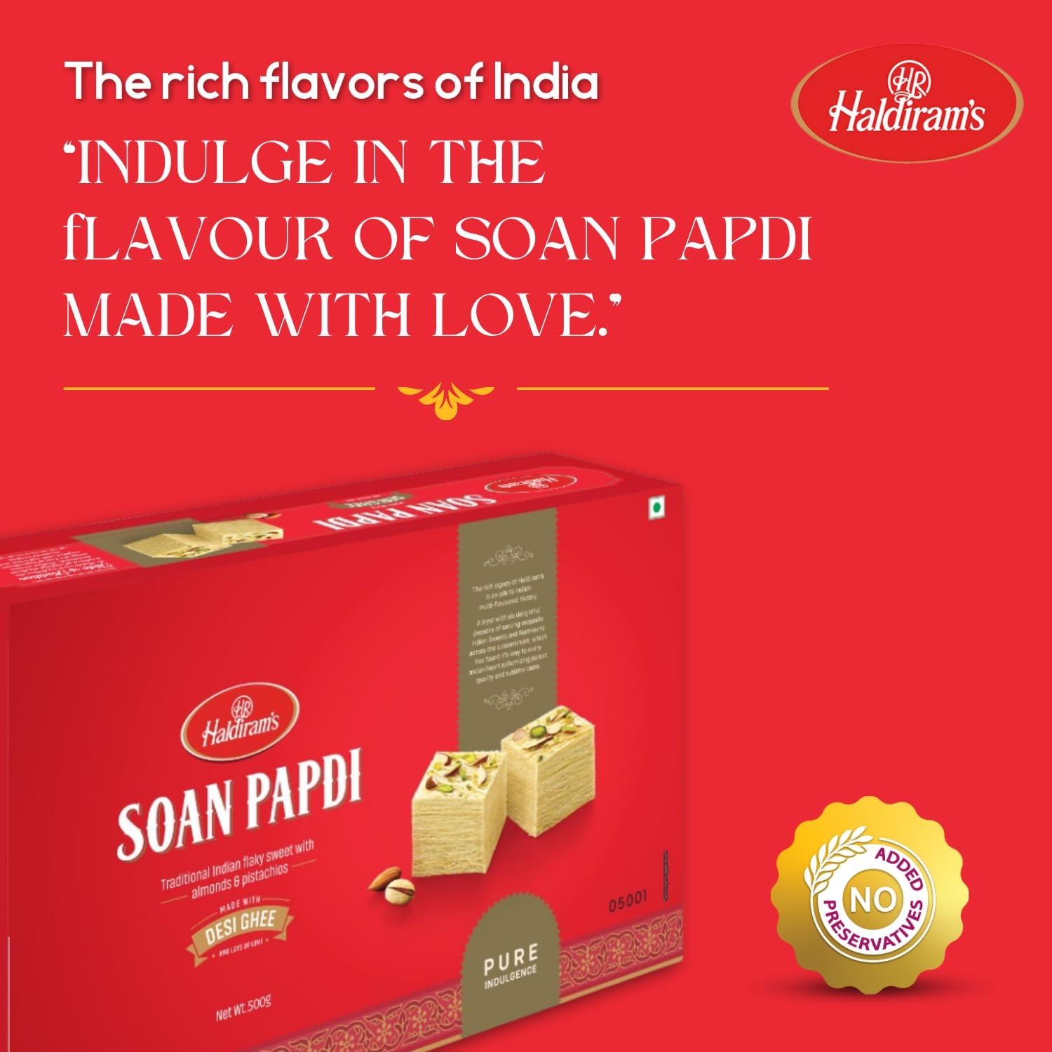 Haldiram\'s Haldiram\'s Soan Papdi Desi Ghee Combo Pack (500g x 2) | Traditional Indian Sweet | Finest Ingredients | Crunchy Almonds & Pistachios | Indian Mithai | Festive Delight | Great Gift Pack for Festival | Mithai for Raksha Bandhan