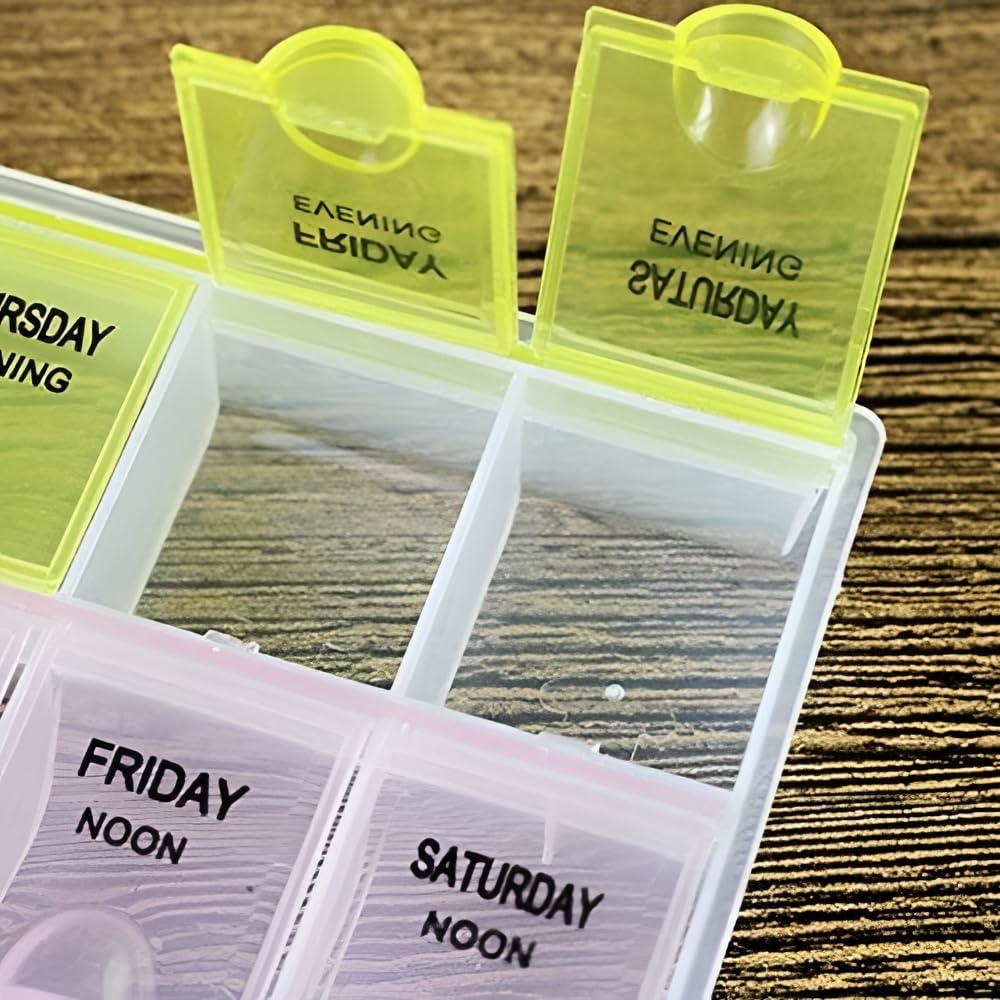 Oblivion Oblivion 7-Day Medicine Organizer Box  Portable Weekly Pill Planner Case for Home, Compact Travel Container & Vitamin Holder for Daily Health Storage and 4-Week Dispenser Kit