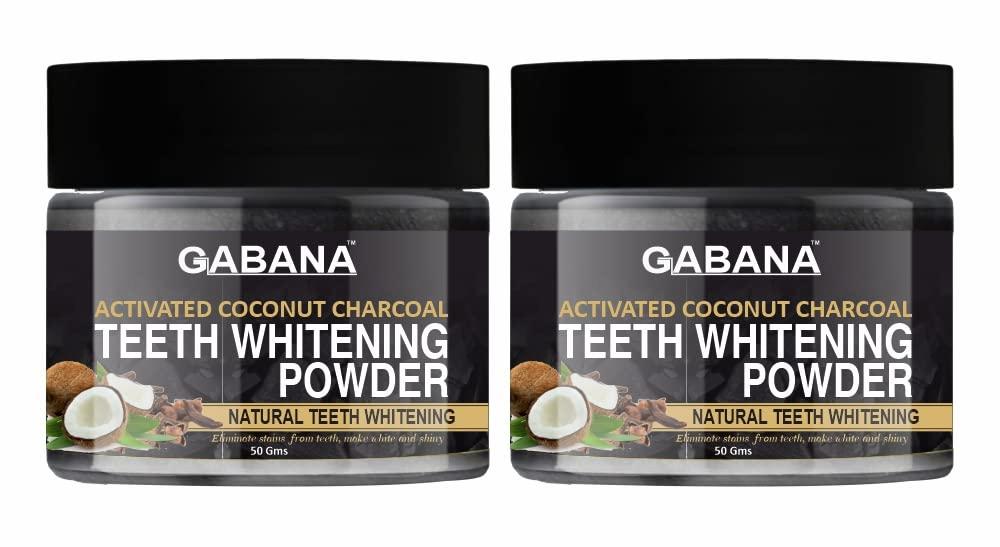 Gabana GABANA Natural Activated Coconut Charcoal Teeth Whitening Powder for Men and Women (Pack of 2, Each 50 gram)|Enamel Safe Oral Care for Effective Teeth Whitener Charcoal Powder for Teeth Whitening|