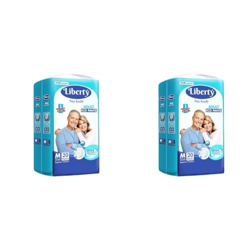 Liberty Liberty Eco Adult Diaper Pants, Medium (M) Size, 20 Count, Waist Size (61-115cm | 24-45 inches), Unisex, High Absorbency, Leak Proof, Overnight Protection, Pack of 2