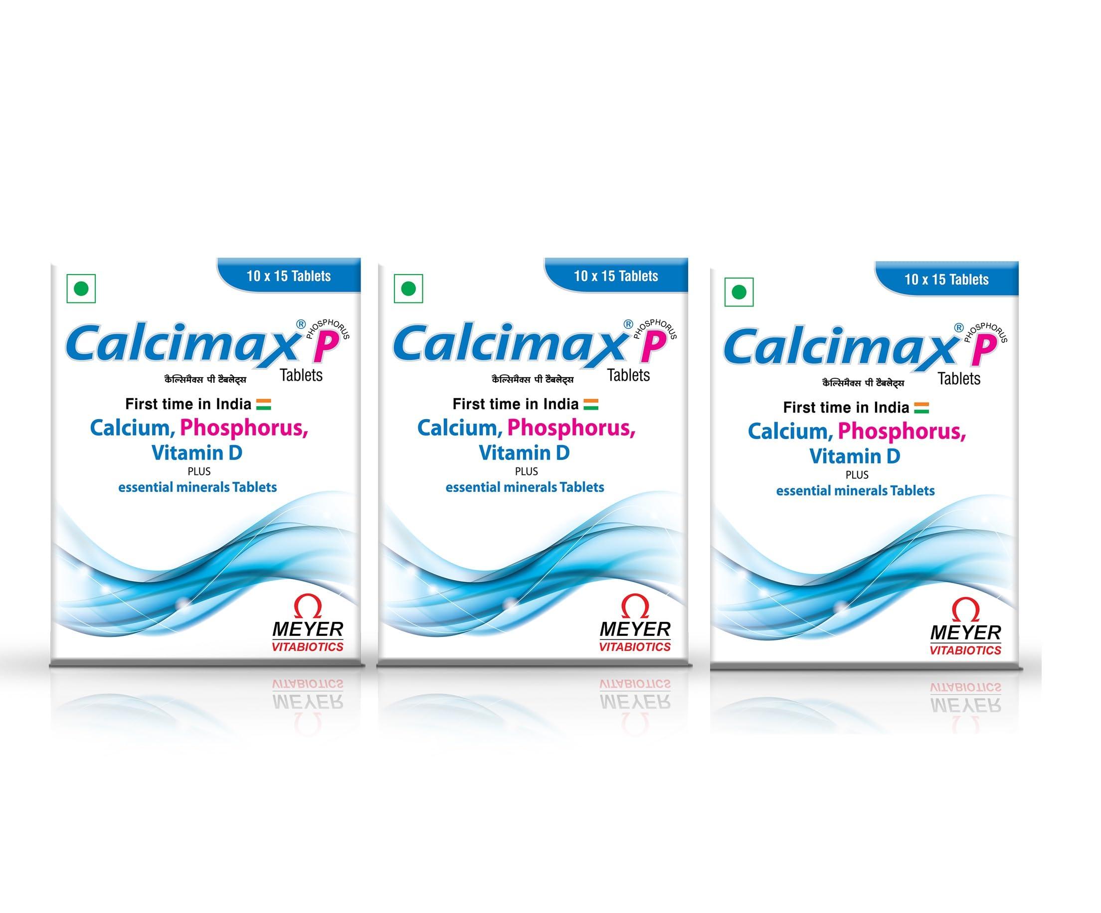 CALCIMAX Calcimax P Tablets With Calcium And Phosphorus To Support Bone Strength And Health, Help Increase Calcium Absorption| 15 Tablets (Pack of 3)