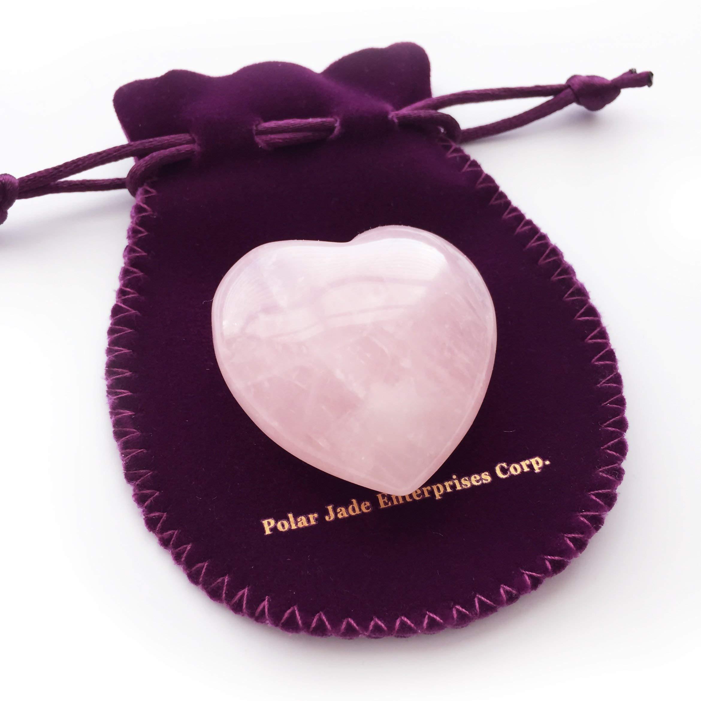 Polar Jade Heart Shaped Rose Quartz Puffy Heart Stone 45mm (1.8) for Chakra Energy Healing, Reiki, Meditation, Massage and Decoration by Polar Jade