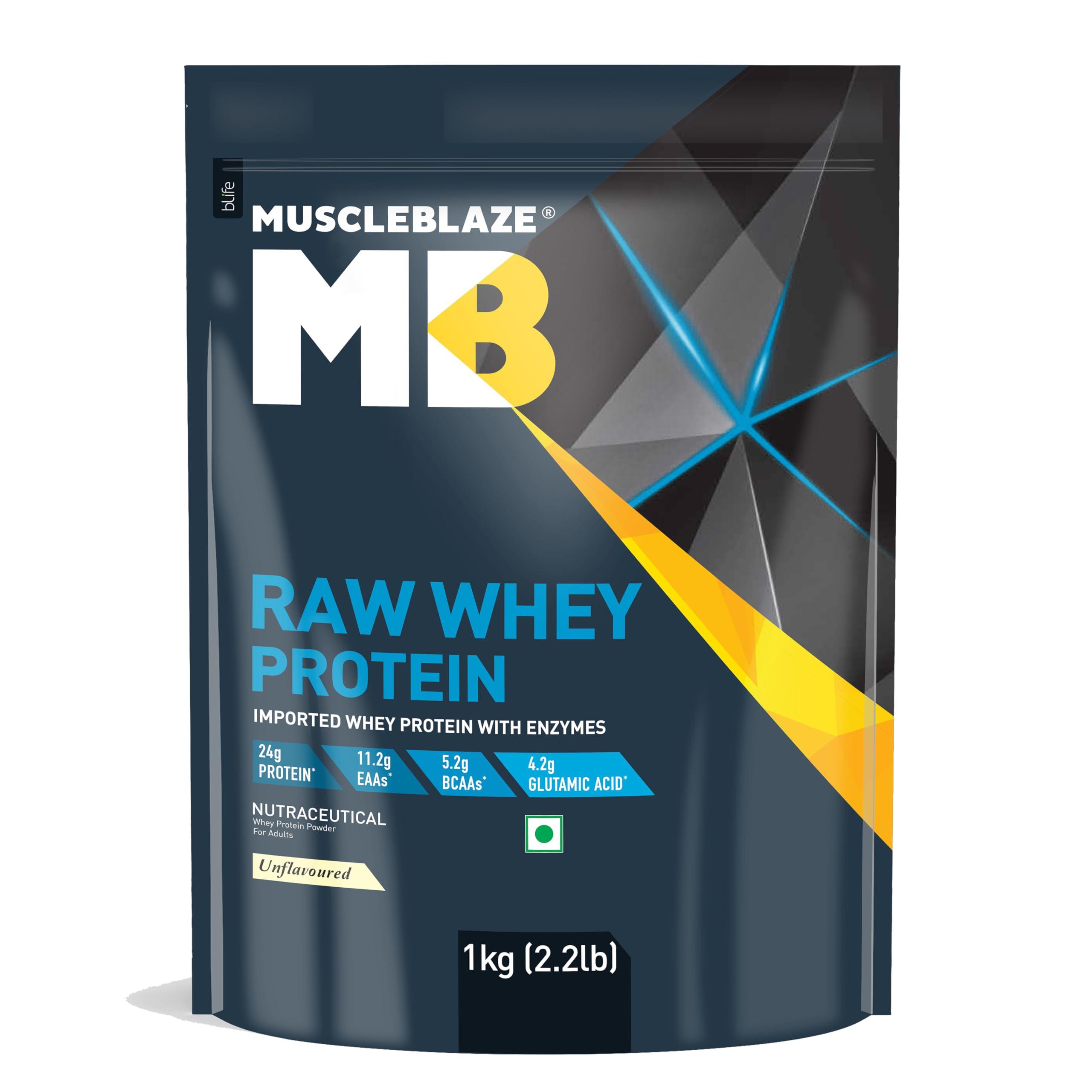 MuscleBlaze MuscleBlaze Raw Whey Protein Concentrate (Unflavoured, 1kg) | Light & Clean Protein | Easy to Digest