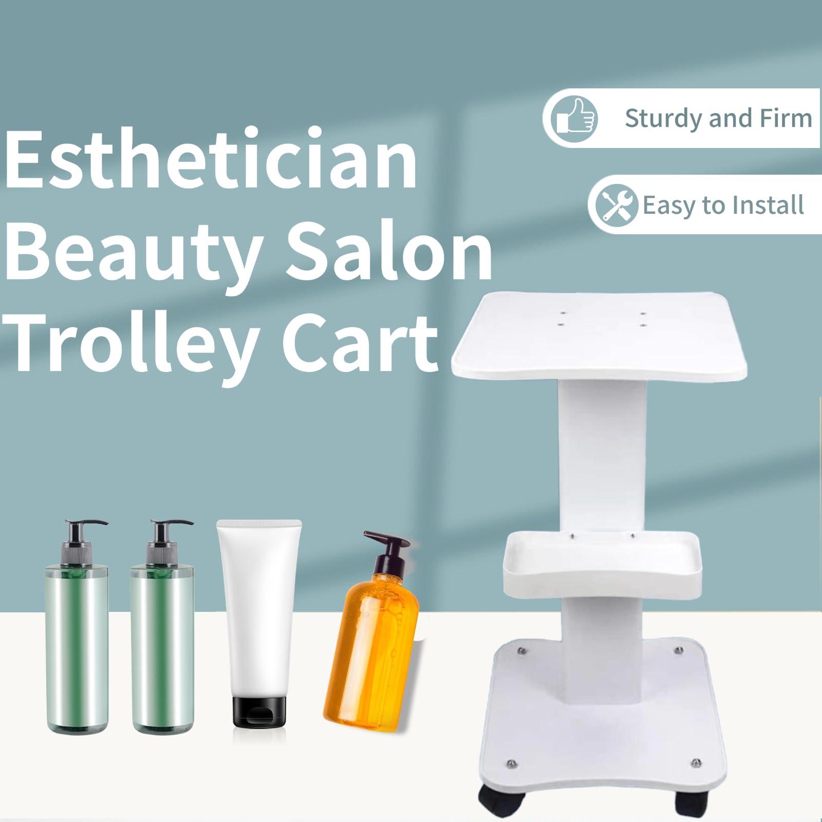 KIYO KIYO Beauty Salon Trolley Cart, Professional Trolley Wheel Stand Hair Salon Beauty Mobile Cart White Storage Spa Cart Rolling Trolley Hair Instrument