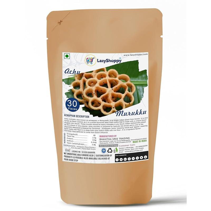 Lazy Shoppy Lazy Shoppy Achappam | Rose Cookies | Achu Murukku | Home Made Snacks | | Murukku | | (10 Achu Murukku in Each Packet) | Fried Cookies | South Indian Snacks (Pack of 3)