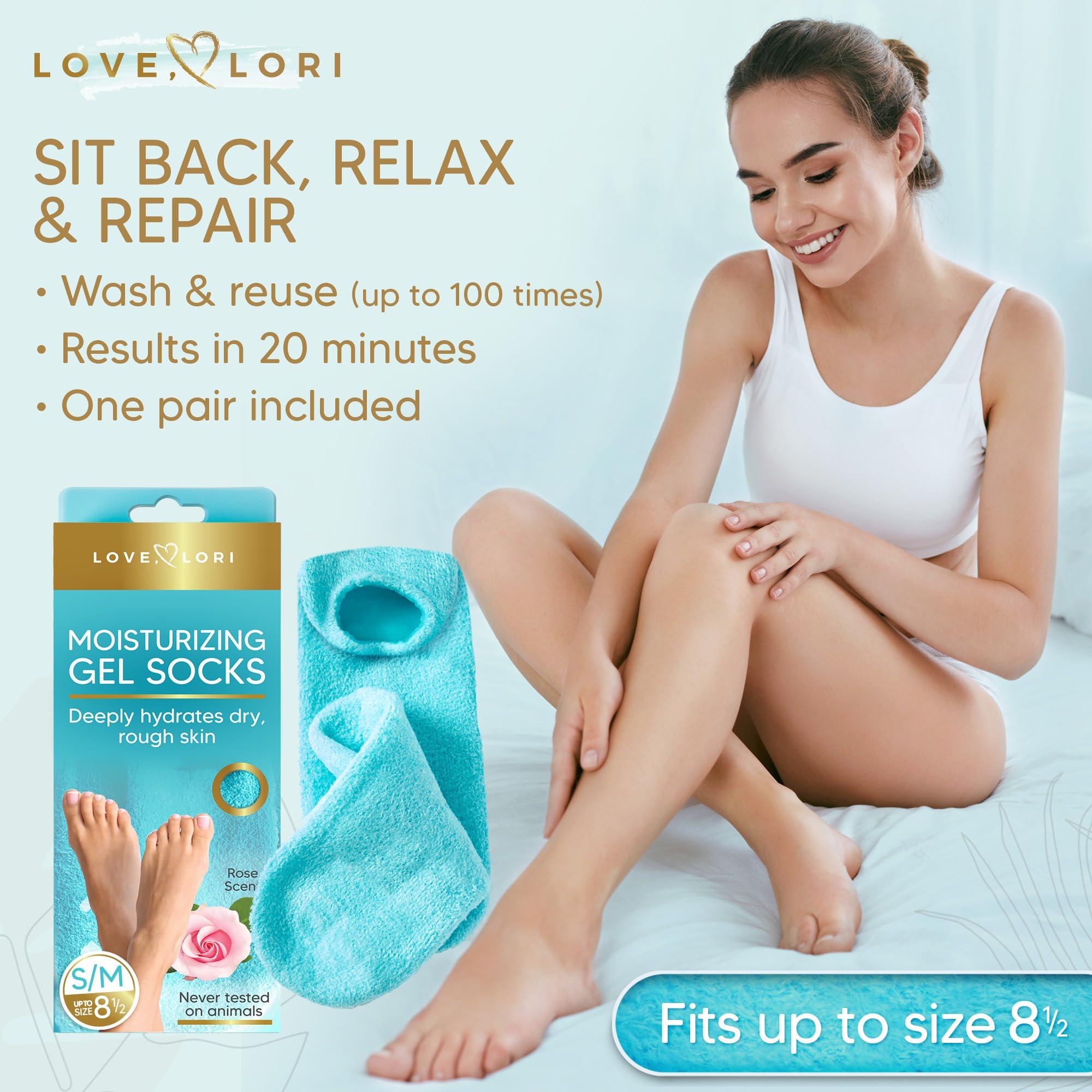 LOVE, LORI Moisturizing Socks & Gel Socks for Dry Cracked Feet Women by Love Lori - Foot Moisturizer Socks & Reusable Lotion Socks for Cracked Heel Repair - Stocking Stuffers for Women, Fits up to Women Size 8.5