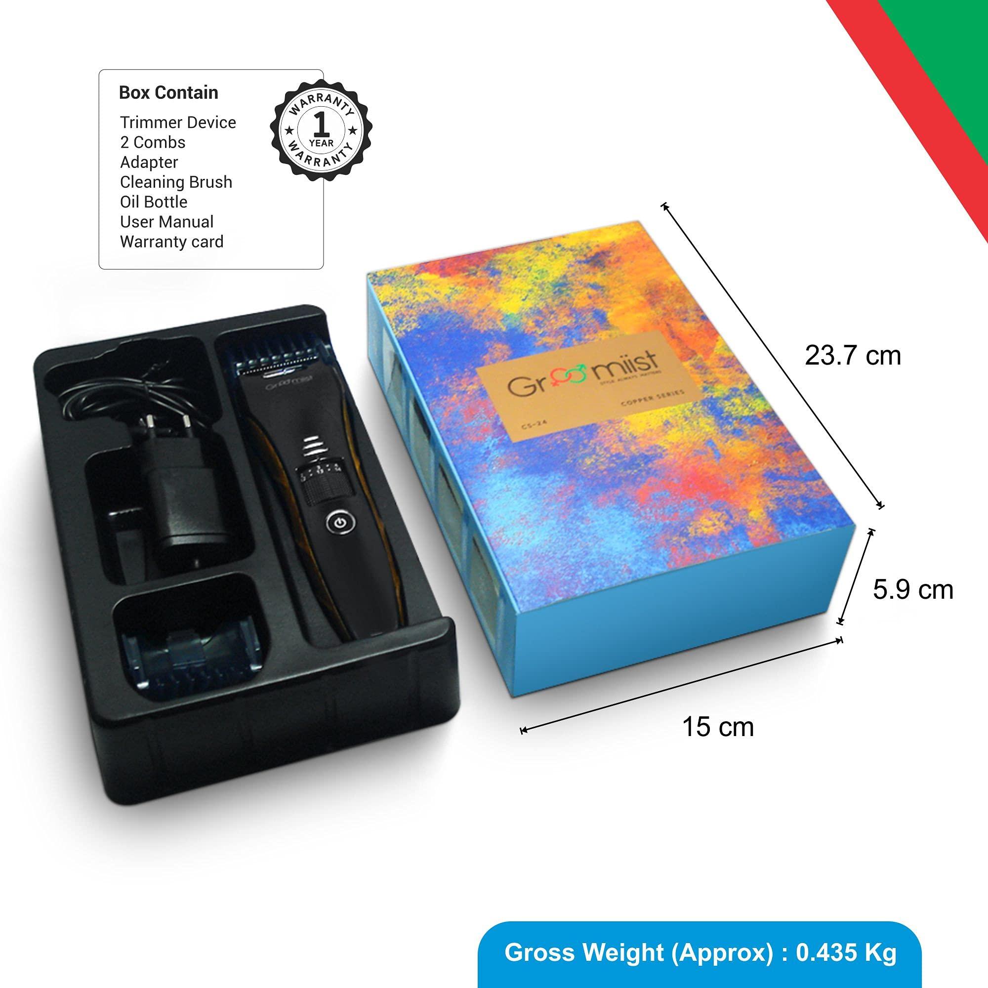 Groomiist Groomiist Aquatouch Corded | Cordless Copper IPX6 Waterproof Electric Shaver for Men |Beard Trimmer with Body Grip Side, wooden Texture & LED Display (Body, Beard, Hair Clean Shaver) | 1 Year Manufacture Warrenty) Length Setting : 1mm to 20mm(CS-24)